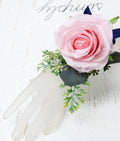 Soft Pink Artificial Rose Corsage and Boutonniere with Custom Ribbon