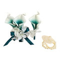 Real Touch Picasso Teal Calla Lily Boutonniere and Corsage Set