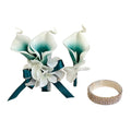 Real Touch Picasso Teal Calla Lily Boutonniere and Corsage Set