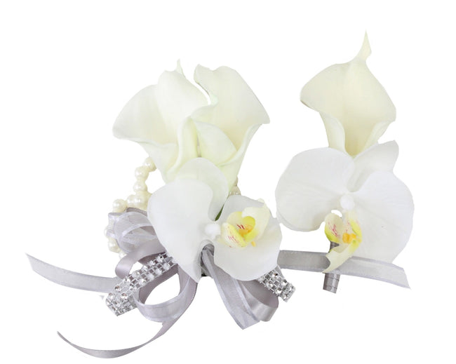 Elegant Real Touch Calla Lily and Orchid Corsage & Boutonniere for Special Occasions