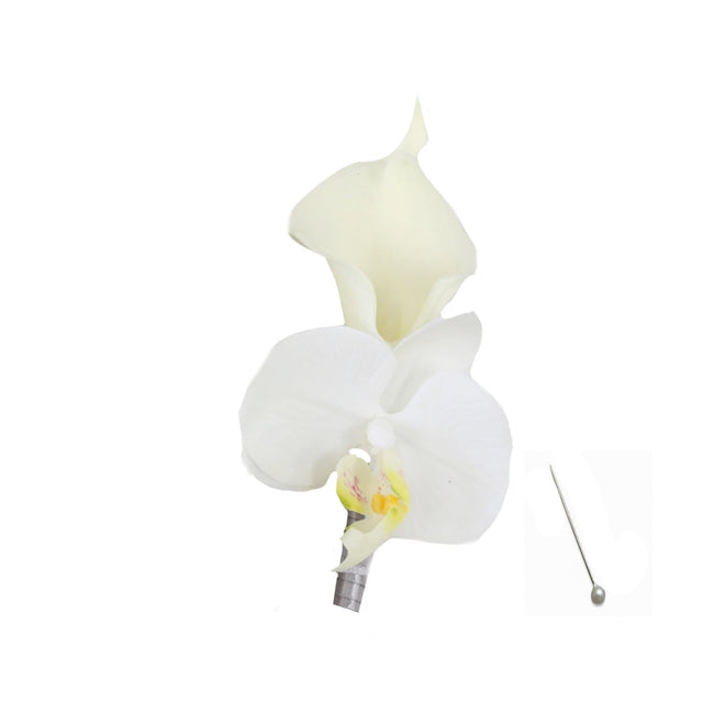 Elegant Real Touch Calla Lily and Orchid Corsage & Boutonniere for Special Occasions