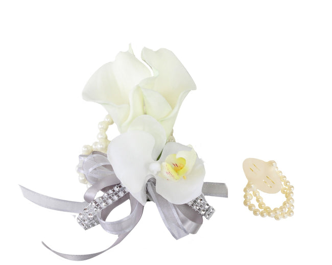 Elegant Real Touch Calla Lily and Orchid Corsage & Boutonniere for Special Occasions