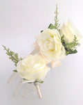 Elegant Silk Ivory Rose Wrist Corsage & Boutonniere Set