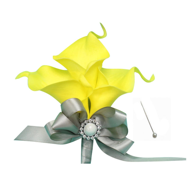 Elegant Real Touch Calla Lily Corsage or Boutonniere - Customize Your Ribbon