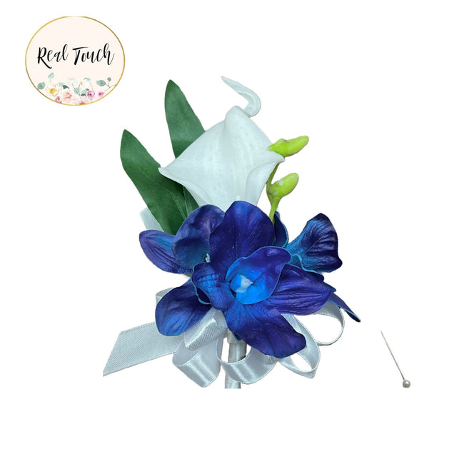 Elegant Real Touch Artificial Orchid & Calla Lily Corsage and Boutonniere
