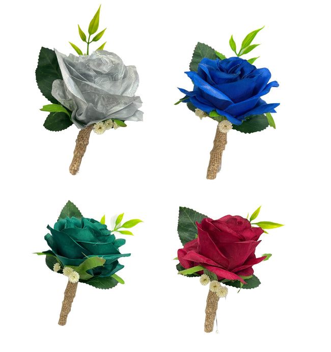 Elegant Handcrafted Rose Boutonniere with Real Touch Baby's Breath & Pearl Pin