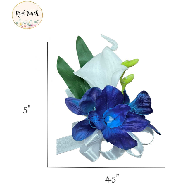 Elegant Real Touch Artificial Orchid & Calla Lily Corsage and Boutonniere