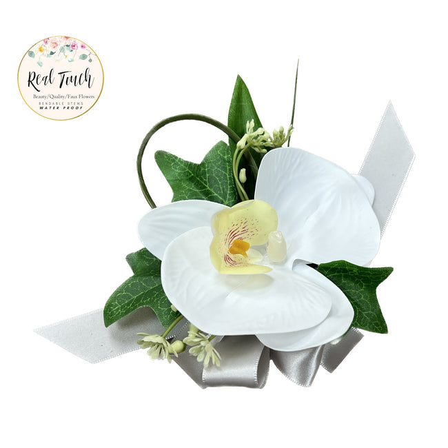 Premium Real Touch Orchid Bouquet, Boutonniere, and Wrist Corsage - Elegant and Weather-Resistant Keepsake