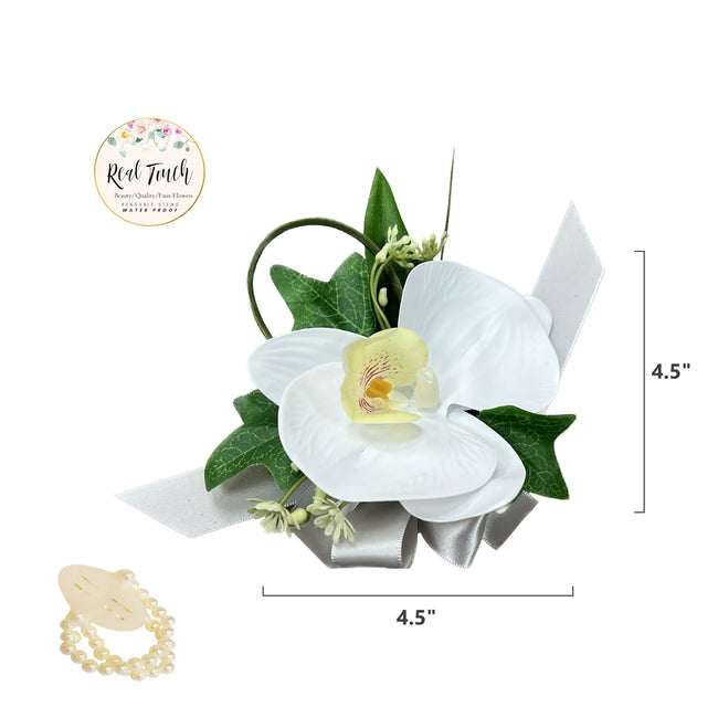 Premium Real Touch Orchid Bouquet, Boutonniere, and Wrist Corsage - Elegant and Weather-Resistant Keepsake
