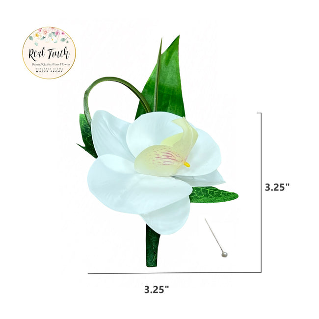 Premium Real Touch Orchid Bouquet, Boutonniere, and Wrist Corsage - Elegant and Weather-Resistant Keepsake