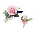 Soft Pink Artificial Rose Corsage and Boutonniere with Custom Ribbon