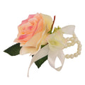 Elegant Set of 5 Artificial Rose Corsages - Cream Pink for Special Occasions