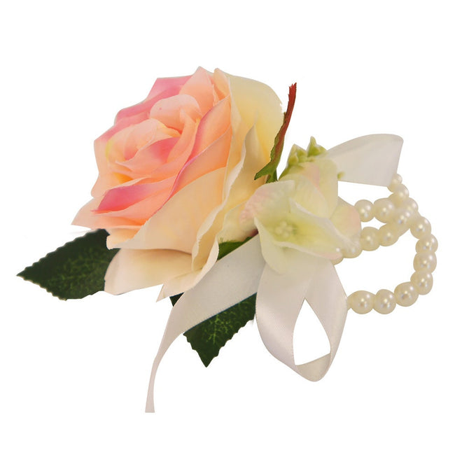 Elegant Set of 5 Artificial Rose Corsages - Cream Pink for Special Occasions