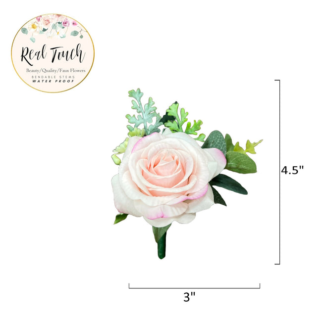 Elegant Real Touch Pink Rose Wrist Corsage & Boutonniere Set