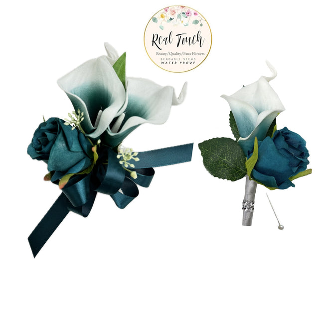 Elegant Wedding Corsage & Boutonniere Set - Real Touch Artificial Flowers