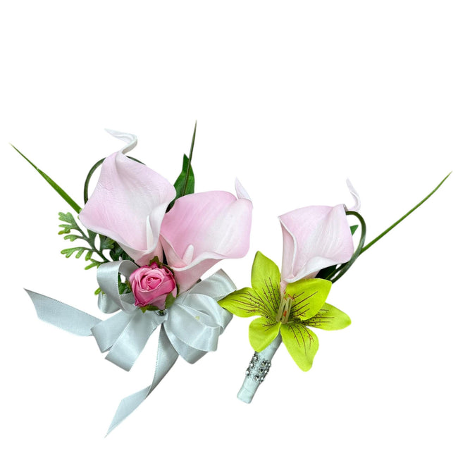 Elegant Blush and Green Corsage & Boutonniere Set - Calla Lily & Orchid