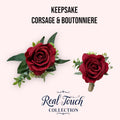 Premium Real Touch Rose Corsage & Boutonniere Set with Lush Greenery and Twine Ribbon