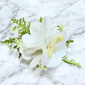 Elegant Orchid & Plumeria Corsage and Boutonniere Set