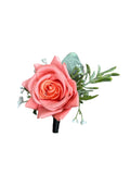 Lifelike Real Touch Rose Corsage Boutonniere – Soft Coral