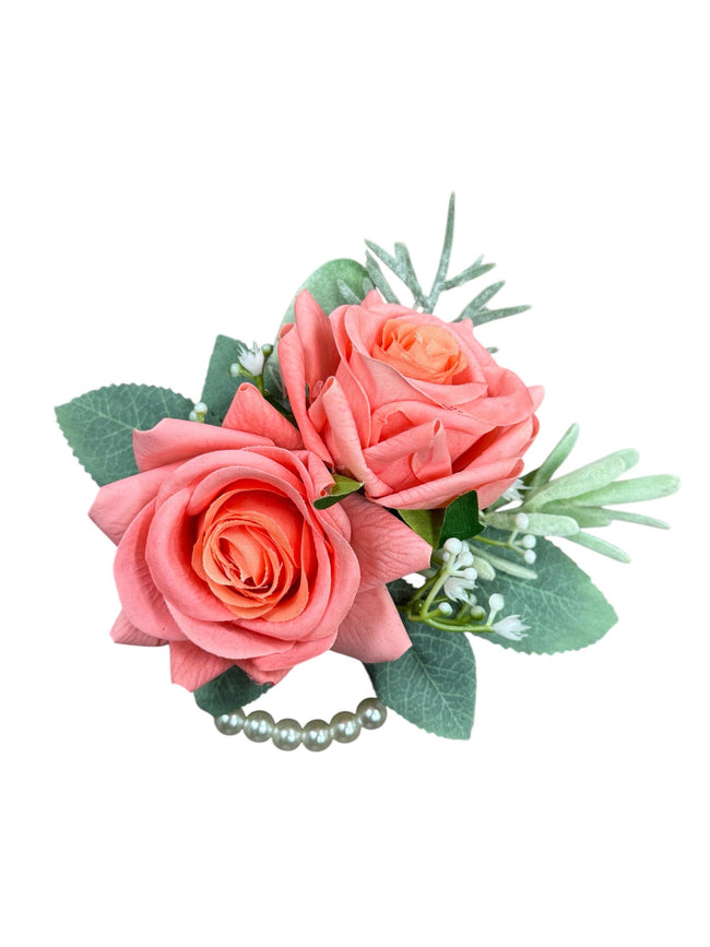 Lifelike Real Touch Rose Corsage Boutonniere – Soft Coral