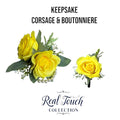 Premium Real Touch Rose Wrist Corsage Boutonniere – Frosty Greenery and Sunbeam Yellow