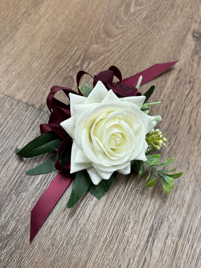 Elegant Wrist Corsage with Real Touch Roses and Hydrangeas