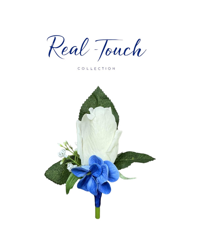 Elegant Real Touch Rose Wrist Corsage & Boutonniere – Premium Quality, Royal Blue
