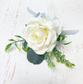 Elegant Rose &amp; Hydrangea Corsage and Boutonniere Set - Customizable Ribbon