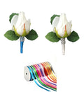 Elegant Rose &amp; Hydrangea Corsage and Boutonniere Set - Customizable Ribbon