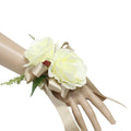 Elegant Silk Ivory Rose Wrist Corsage &amp; Boutonniere Set