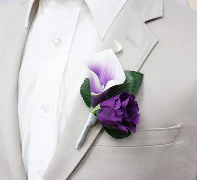 Elegant Purple Boutonniere - Real Touch Artificial Roses for Weddings and Events