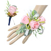 Elegant Soft Pink Wrist Corsage &amp; Boutonniere Set with Customizable Ribbon