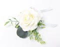 Elegant Rose &amp; Hydrangea Corsage and Boutonniere Set - Customizable Ribbon