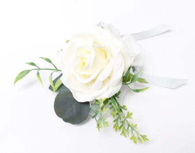 Elegant Rose &amp; Hydrangea Corsage and Boutonniere Set - Customizable Ribbon