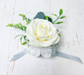 Elegant Rose &amp; Hydrangea Corsage and Boutonniere Set - Customizable Ribbon
