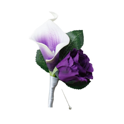 Elegant Purple Boutonniere - Real Touch Artificial Roses for Weddings and Events