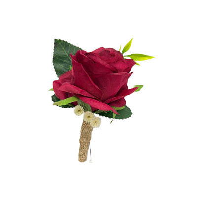 Elegant Handcrafted Rose Boutonniere with Real Touch Baby&#39;s Breath &amp; Pearl Pin
