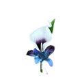 Elegant Coral Calla Lily &amp; Orchid Corsage/Boutonniere - Customizable Ribbon Color