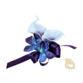 Elegant Coral Calla Lily &amp; Orchid Corsage/Boutonniere - Customizable Ribbon Color