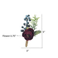 Boutonnieres - Artificial Ranunculus with Berry and Sedum Hops Greenery for Weddings &amp; Events in Burgundy &amp; Navy