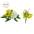 Elegant Wrist Corsage &amp; Boutonniere Set - Real Touch Rose &amp; Orchid Flowers