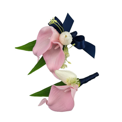 Elegant Artificial Calla Lily &amp; Tulip Wrist Corsage and Boutonniere Set - Perfect for Weddings, Proms, and Special Events