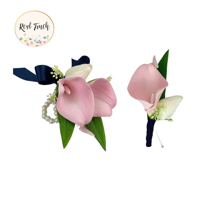 Elegant Artificial Calla Lily &amp; Tulip Wrist Corsage and Boutonniere Set - Perfect for Weddings, Proms, and Special Events