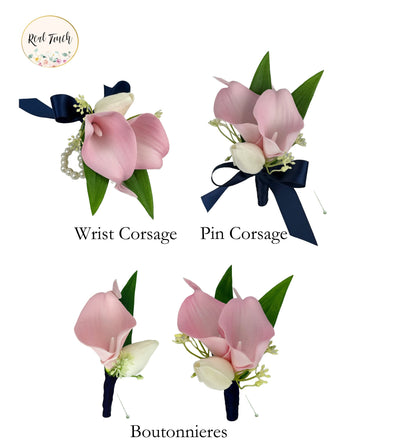 Elegant Artificial Calla Lily &amp; Tulip Wrist Corsage and Boutonniere Set - Perfect for Weddings, Proms, and Special Events