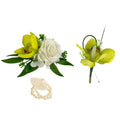 Elegant Wrist Corsage &amp; Boutonniere Set - Real Touch Rose &amp; Orchid Flowers