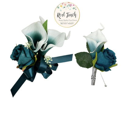 Elegant Wedding Corsage &amp; Boutonniere Set - Real Touch Artificial Flowers