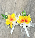 Real Touch Plumeria Corsage and Boutonniere Set – Lifelike Floral Accessories Perfect for Special Events