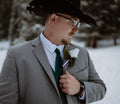 Realistic Christmas Red or Ivory Rose Boutonniere with Pine Cone &amp; Greenery
