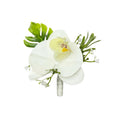 Elegant Orchid &amp; Plumeria Corsage and Boutonniere Set