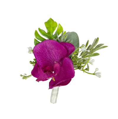 Elegant Orchid Boutonniere with Lush Greenery